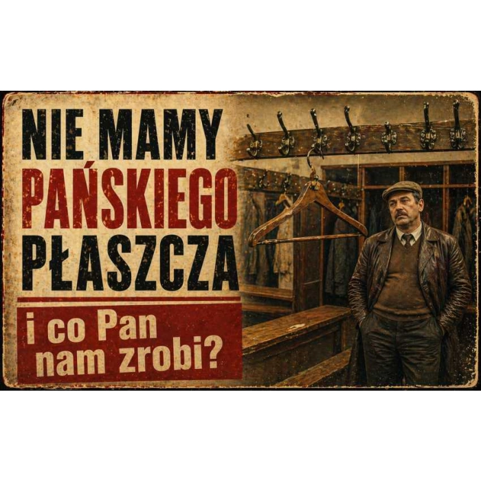 Tablica PRL nie mamy pańskiego płaszcza i co pan nam zrobi?